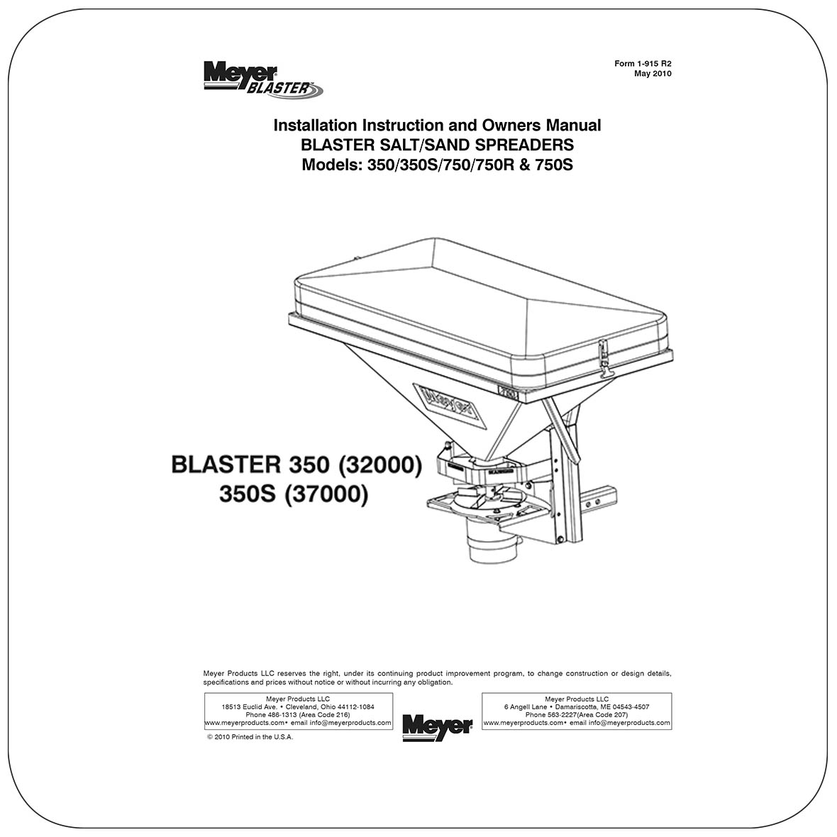 Owners Manual Blaster 350s Mounted Spreader