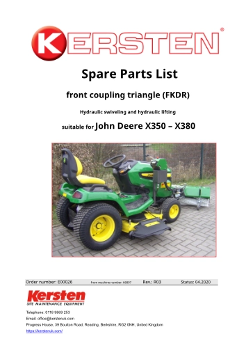 Spare parts lists FKDR front linkage kit for John Deere X 350 series mower