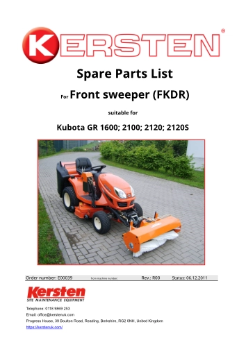 Spare parts lists FKDR front linkage kit for Kubota GR 1600; 2100; 2120; 2120S
