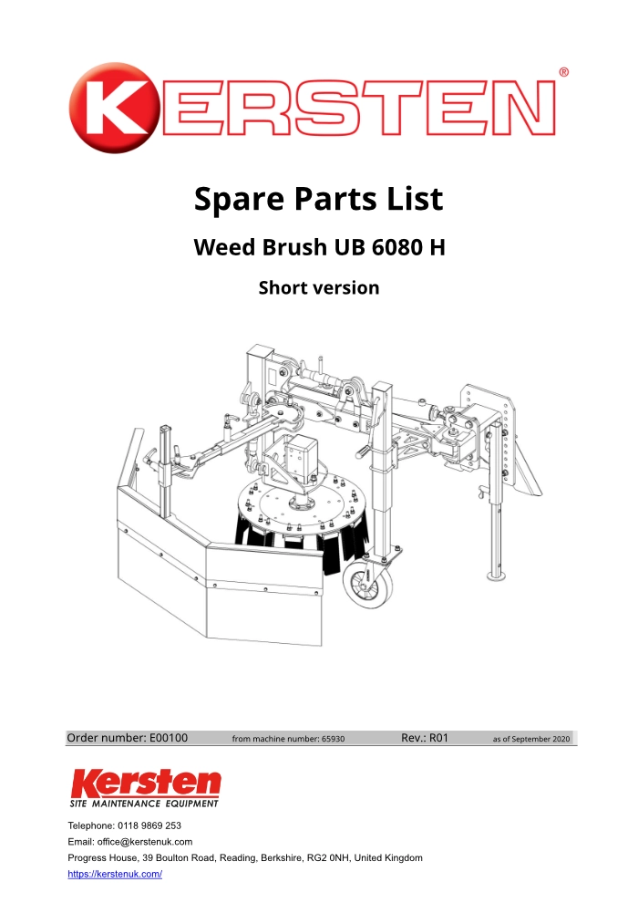 Spare Parts Lists - UB 6080 H Tractor Mounted Weed Brush E00100 R01