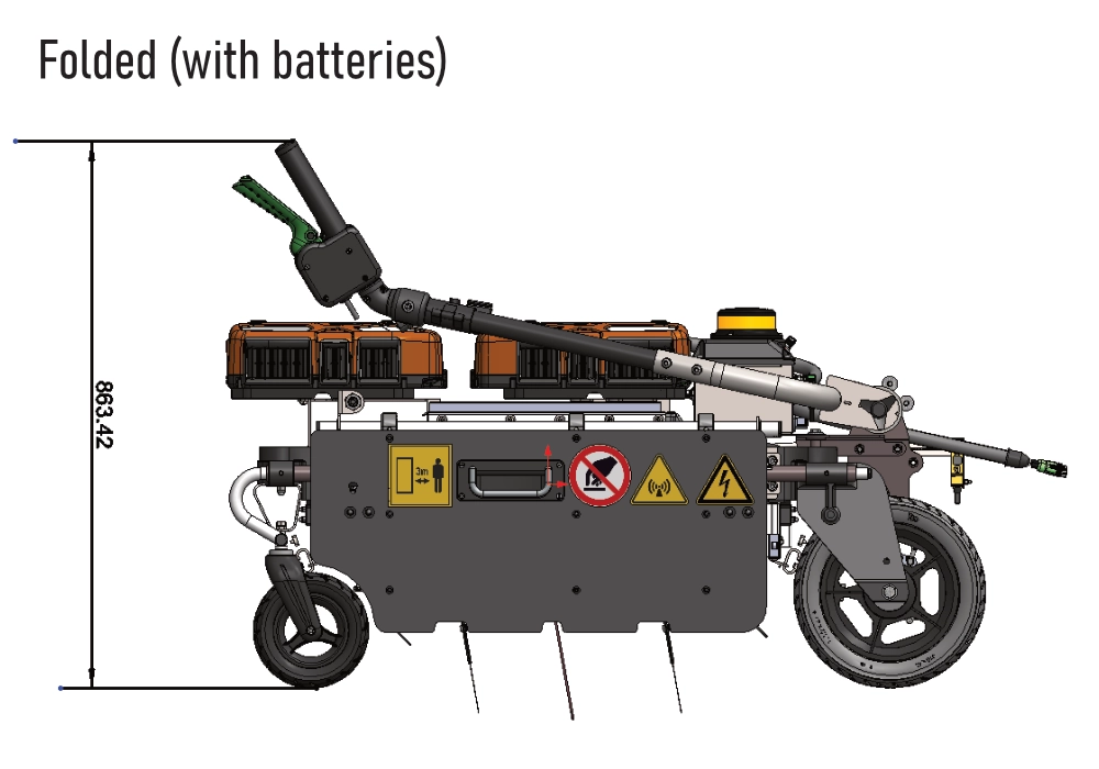 Zasso Zap Weeder - folded with batteries Technical Dimensions