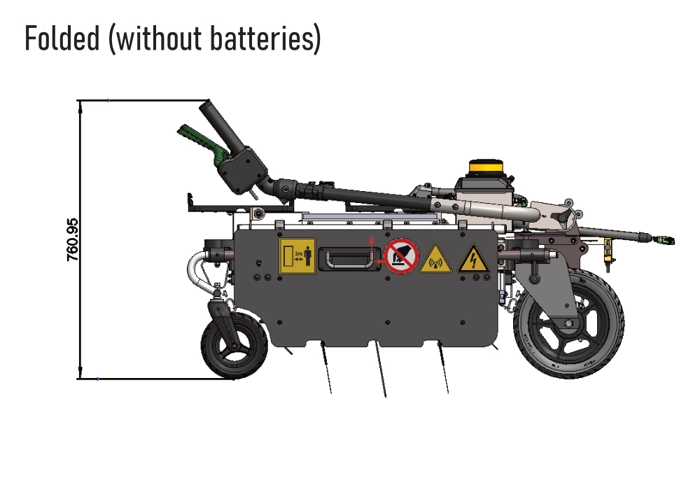 Zasso Zap Weeder - folded without batteries Technical Dimensions