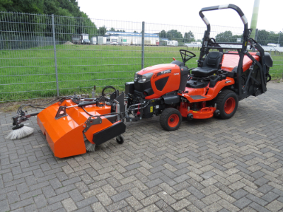 Kersten front sweeper and collector fitted to a Kubota mower