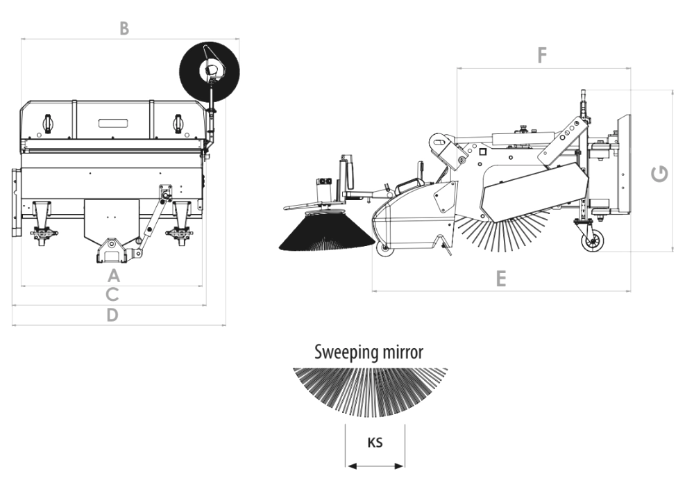 KM 45 technical drawing showing brush, collector and installation dimensions