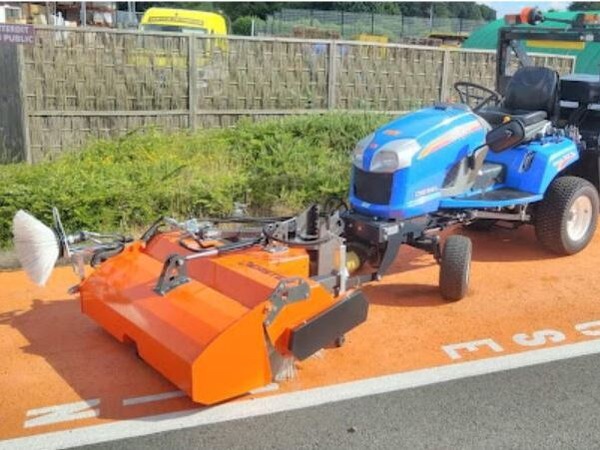 Kersten KM45 mechanical sweeper with collector and gully brush on an Iseki SXG