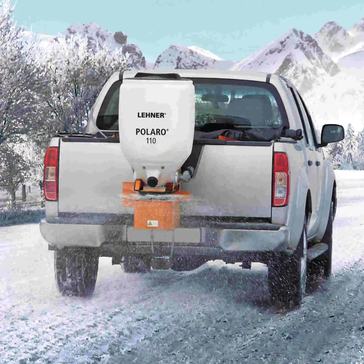 Lehner POLARO 110 spreader on a pickup