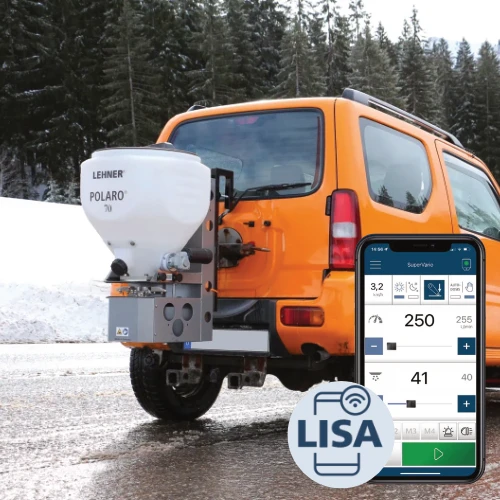 Lehner Polaro 70 Litre 12v Electric Spreader with Speed-dependent Auto-dosing adjustment via app control