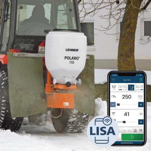 Lehner Polaro 110 Litre 12v Electric Spreader with Speed-dependent Auto-dosing adjustment via app control