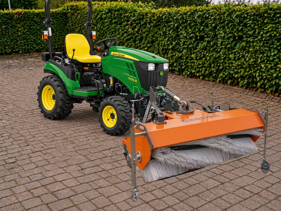 Kersten KM 13045 H front sweeper on a John Deere 1026R